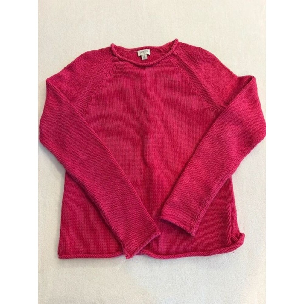 J.Crew Chunky Cotton Roll-Neck Raglan Pullover 100% Cotton Pink Sweater Small